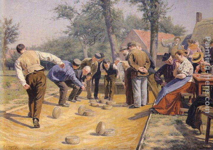 A Game of Bowls in the Village Square painting - Remy Cogghe A Game of Bowls in the Village Square art painting